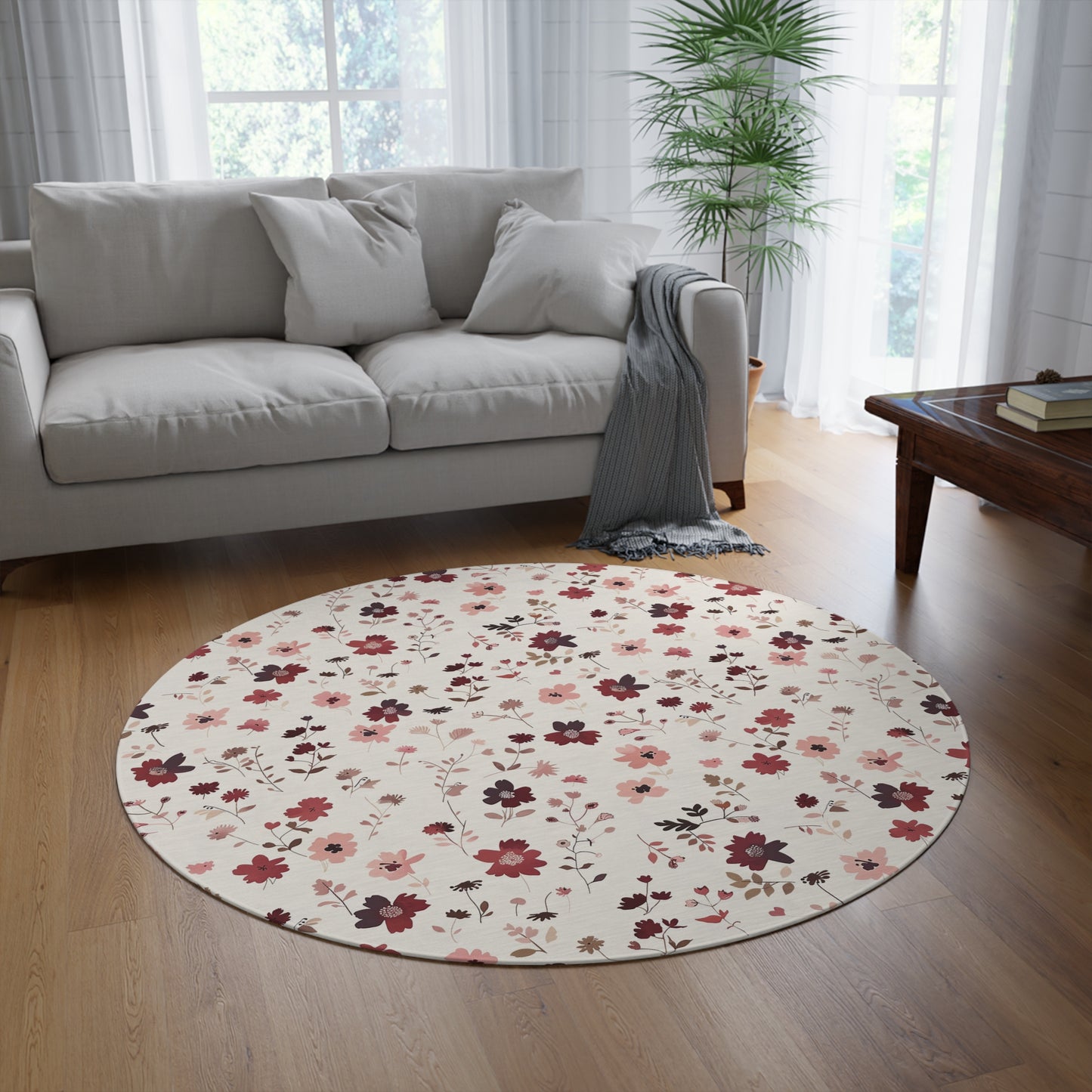 Round Floral Rug — Vintage Pink Wildflower Area Rug
