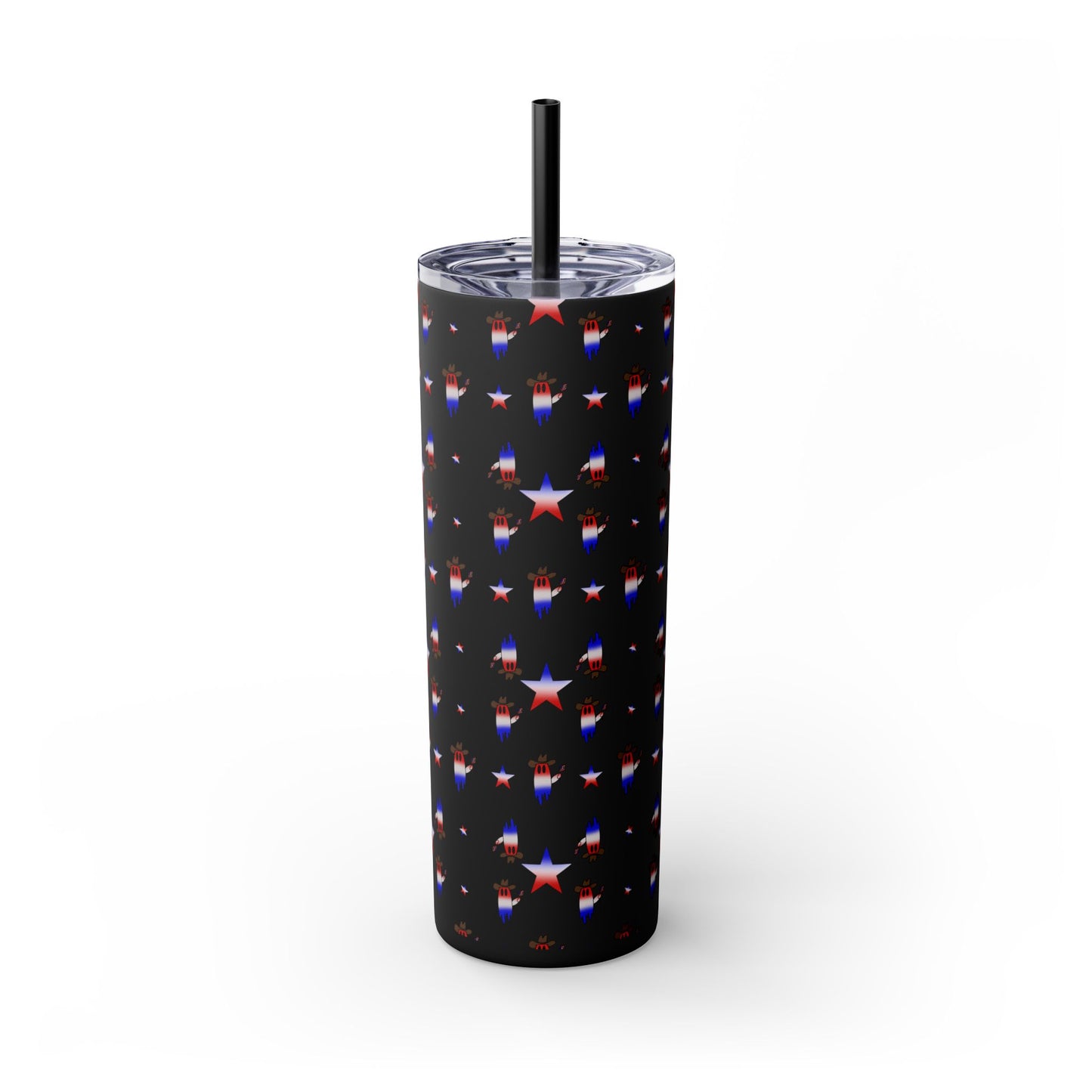 Patriotic Ghost Skinny Tumbler 20oz — Fourth of July Red White Blue Straw Cup