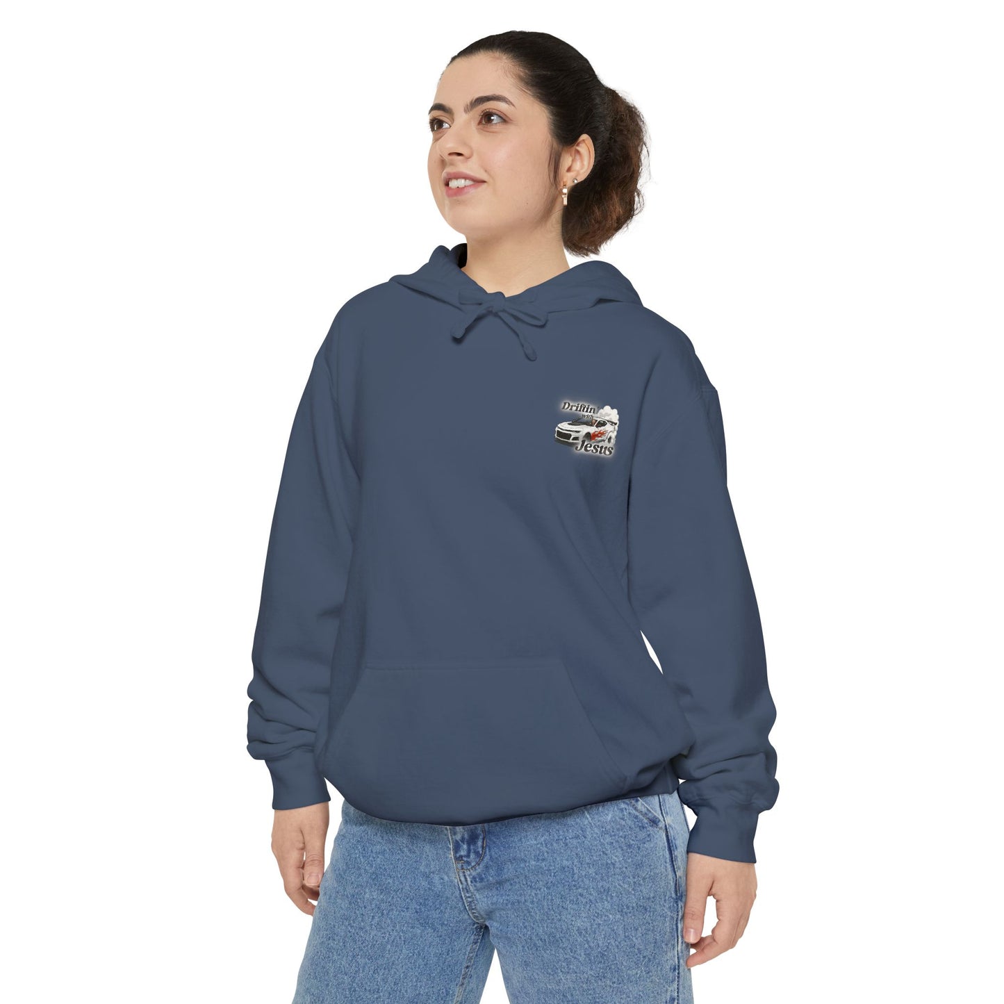 Classic Car Hoodie — Small Chest Graphic “drifting with jesus" Pullover