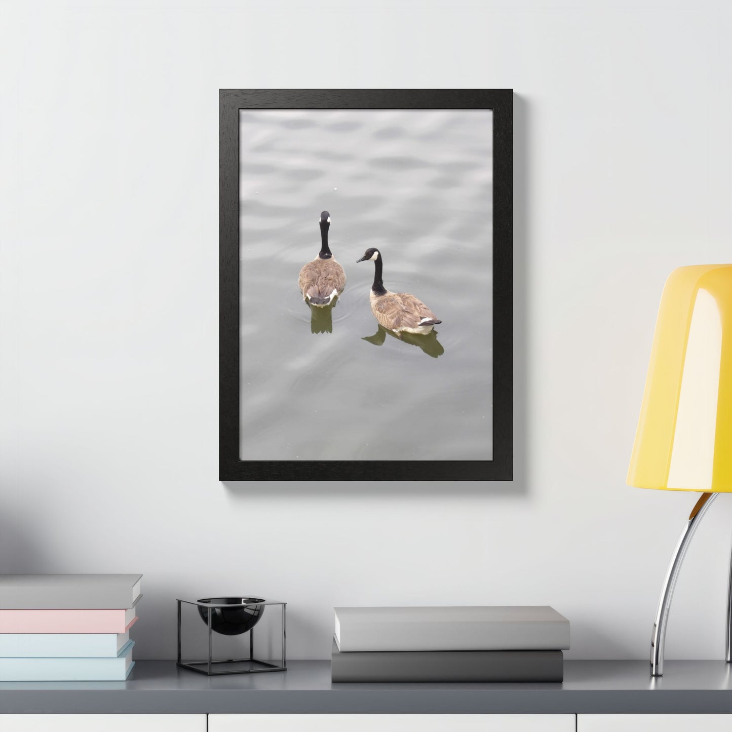 Canada Geese Wall Art Framed Photo Print — Serene Lake Nature Poster