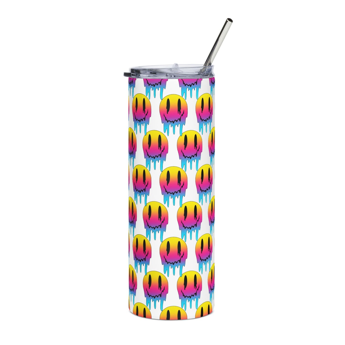 20oz Stainless Tumbler — Neon Drip Smiley Pattern, Insulated Travel Cup