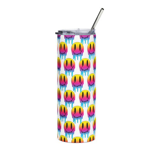 20oz Stainless Tumbler — Neon Drip Smiley Pattern, Insulated Travel Cup