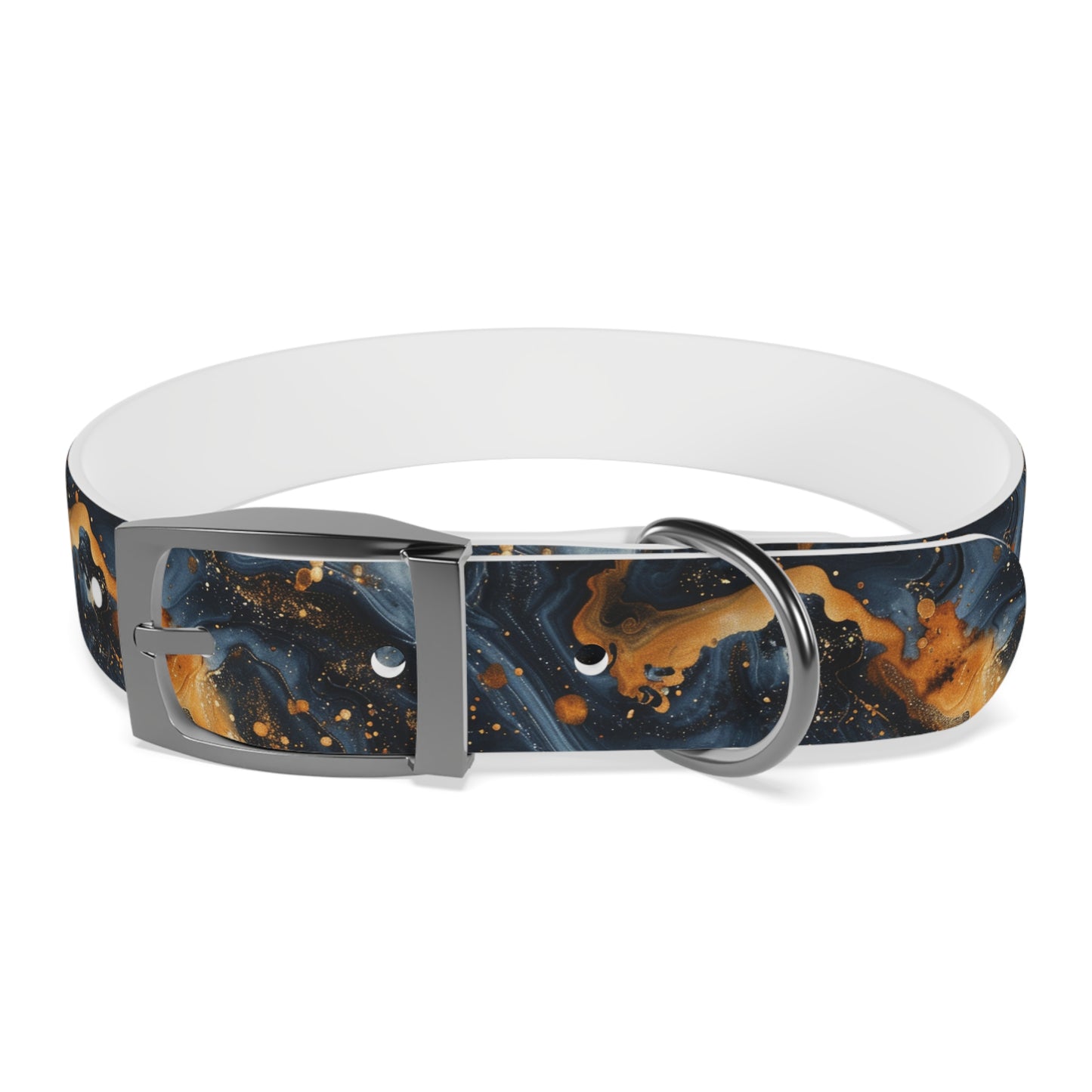 Celestial Marbled Dog Collar — Black & Gold Abstract Galaxy Pattern