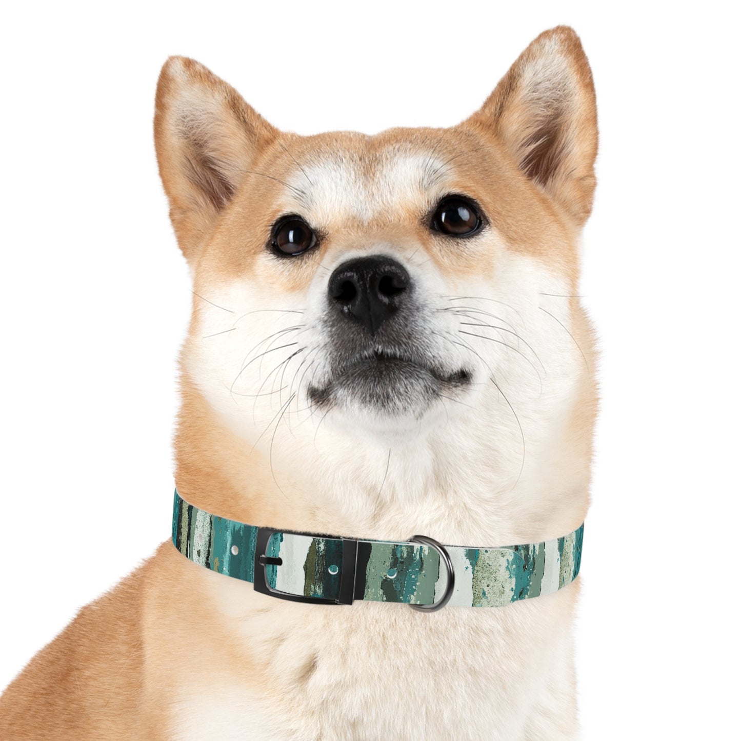 Teal Striped Abstract Dog Collar — Watercolor Brushstroke Pattern