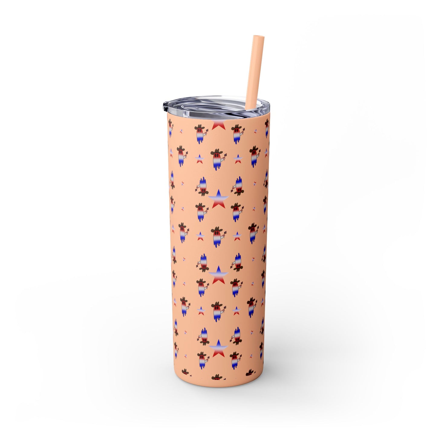 Patriotic Ghost Skinny Tumbler 20oz — Fourth of July Red White Blue Straw Cup