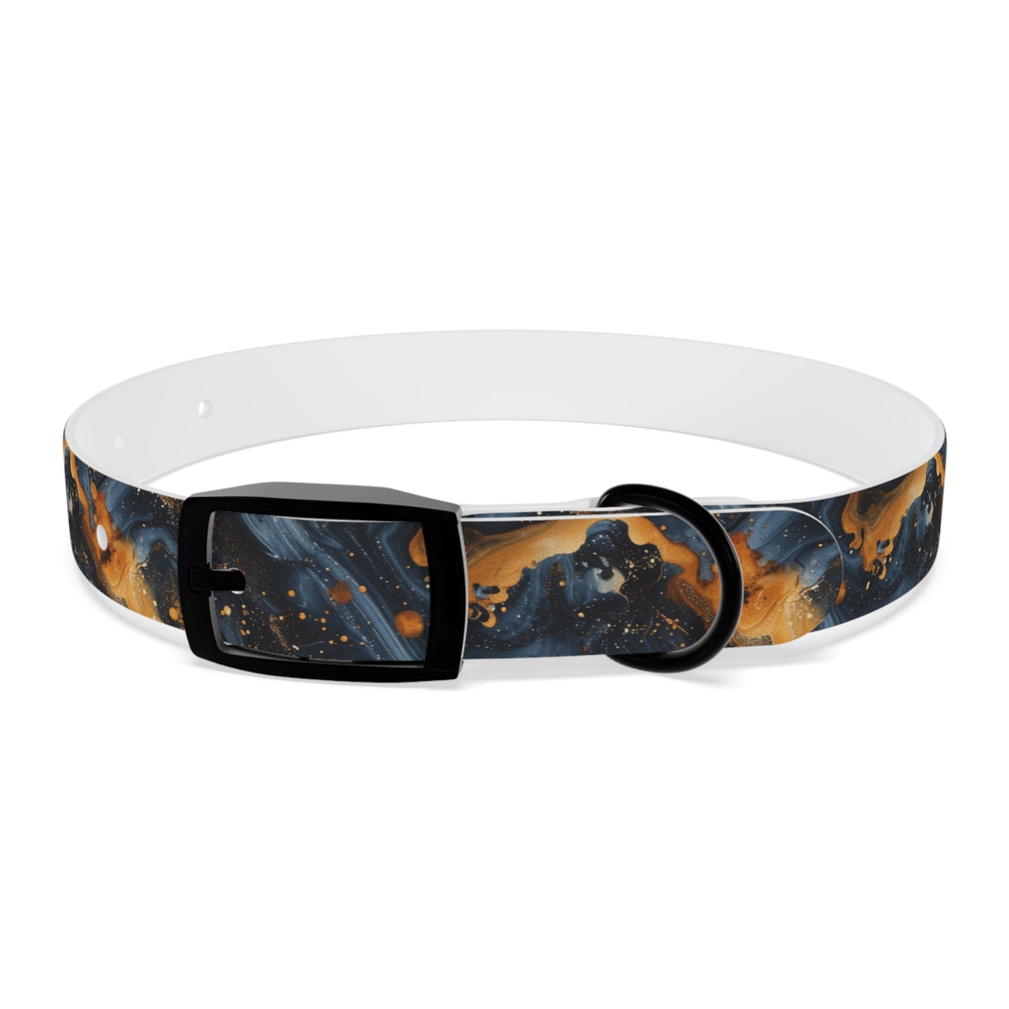 Celestial Marbled Dog Collar — Black & Gold Abstract Galaxy Pattern