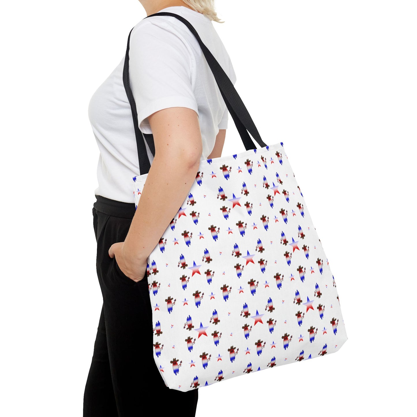 Patriotic Ghost Pattern Tote Bag – Red White Blue All-Over Print