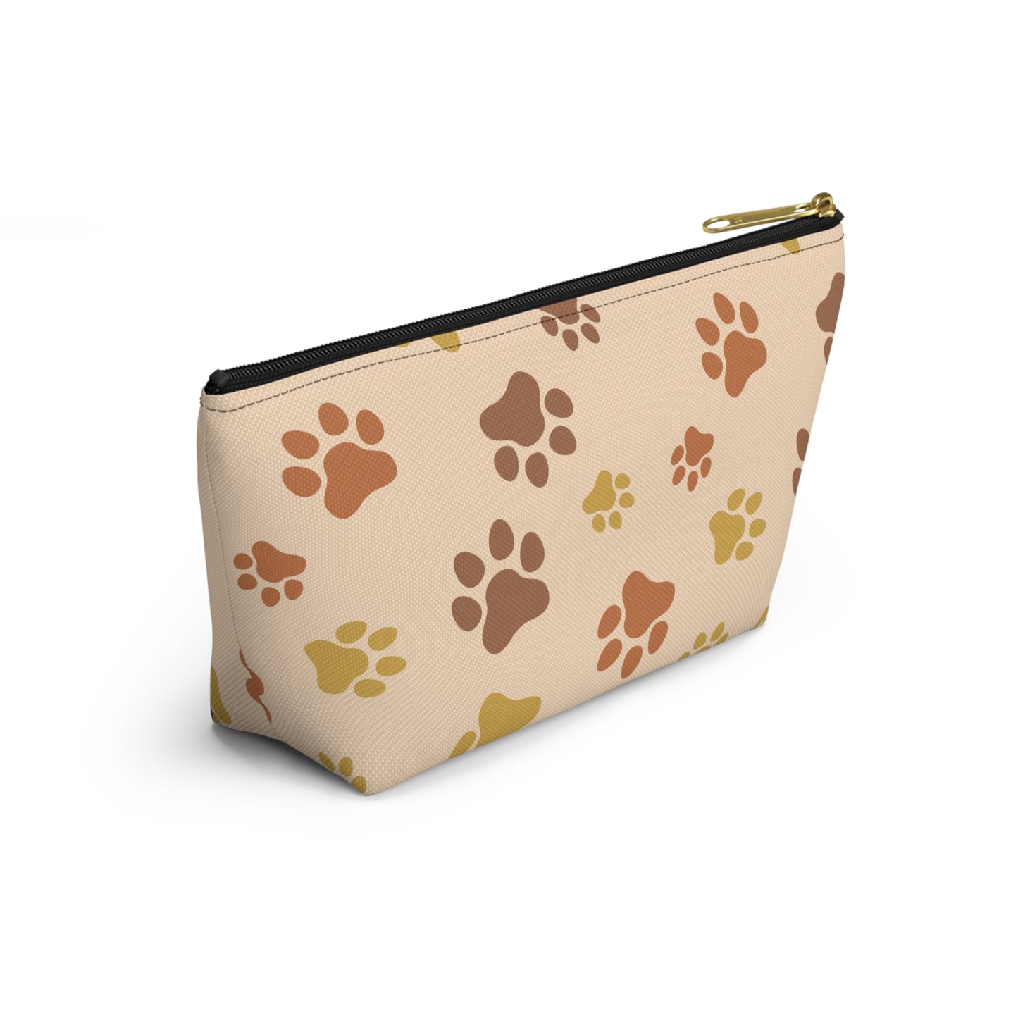 Paw Print Accessory Pouch — Beige T-Bottom Cosmetic Bag for Pet Lovers