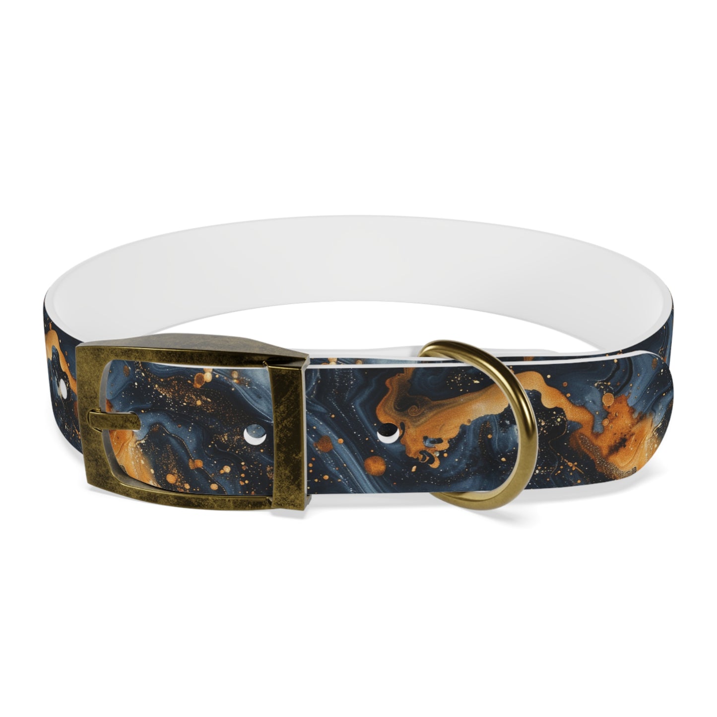 Celestial Marbled Dog Collar — Black & Gold Abstract Galaxy Pattern