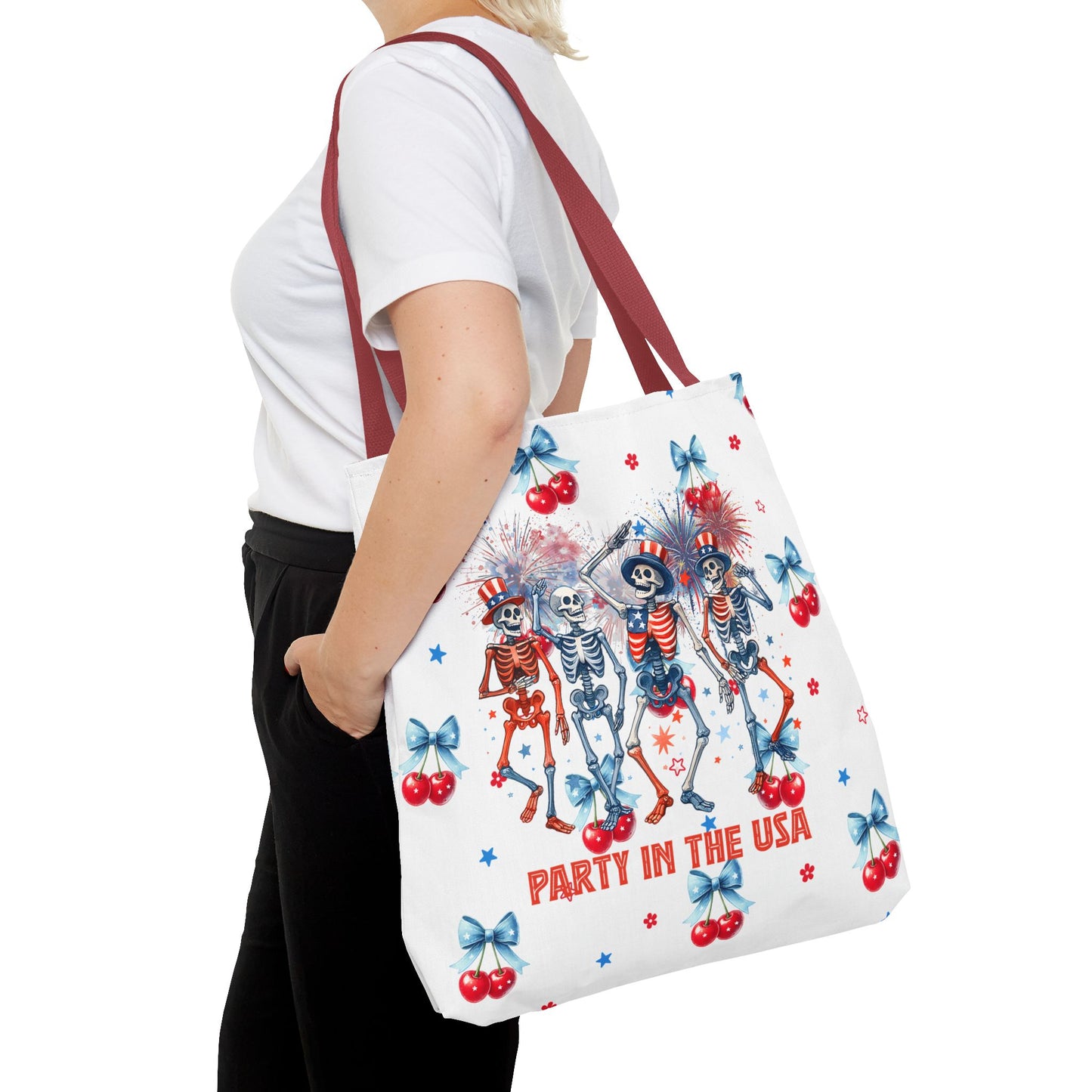 Patriotic Skeletons Tote Bag — "Party in the USA" 4th of July All-Over Print