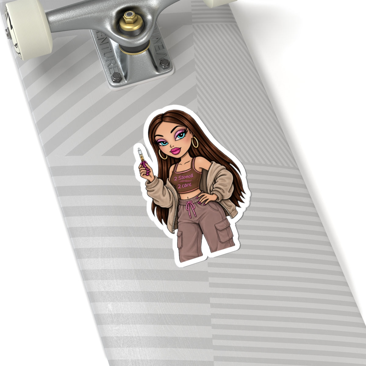 Bratz-Style Girl Sticker — ". 2Stoned 2 Care" Kiss-Cut Vinyl Decal