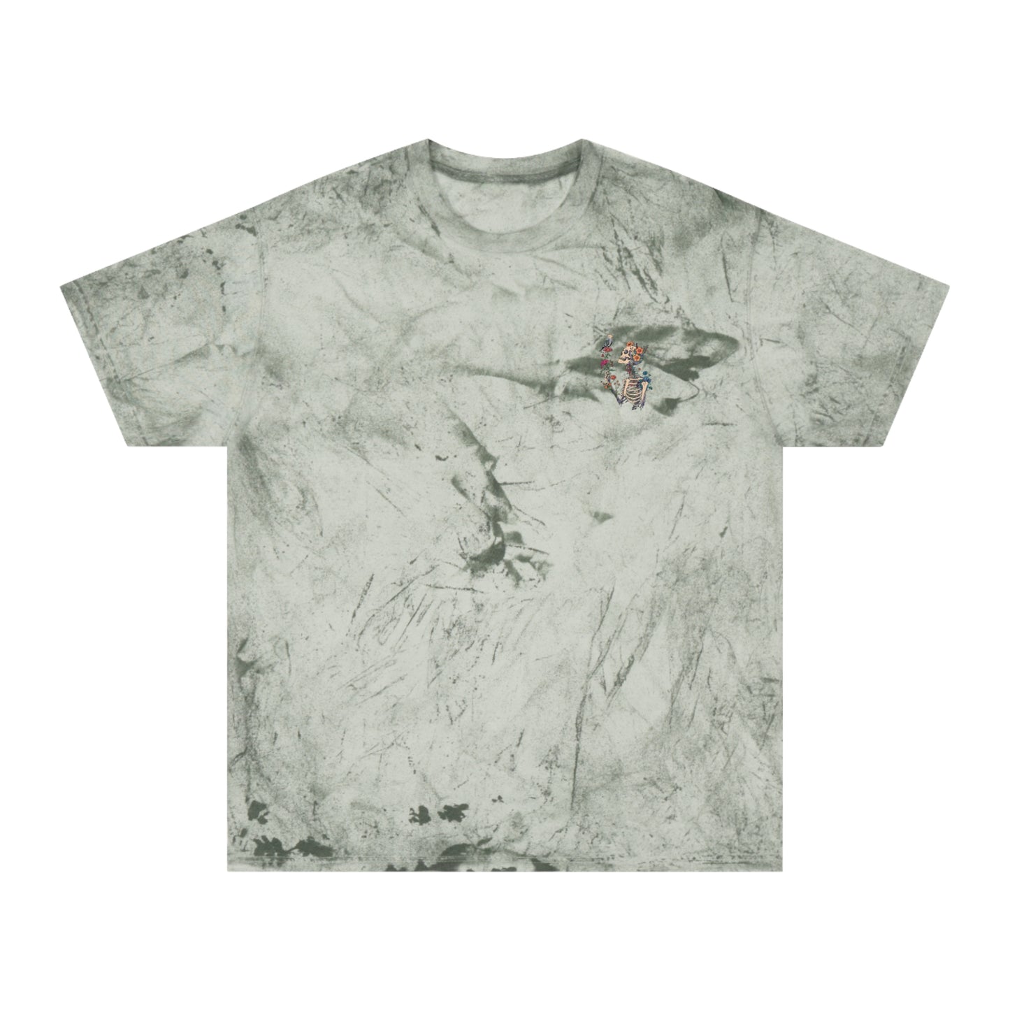 Floral Skeleton Graphic T-Shirt – Color Blast Skull & Bird Design