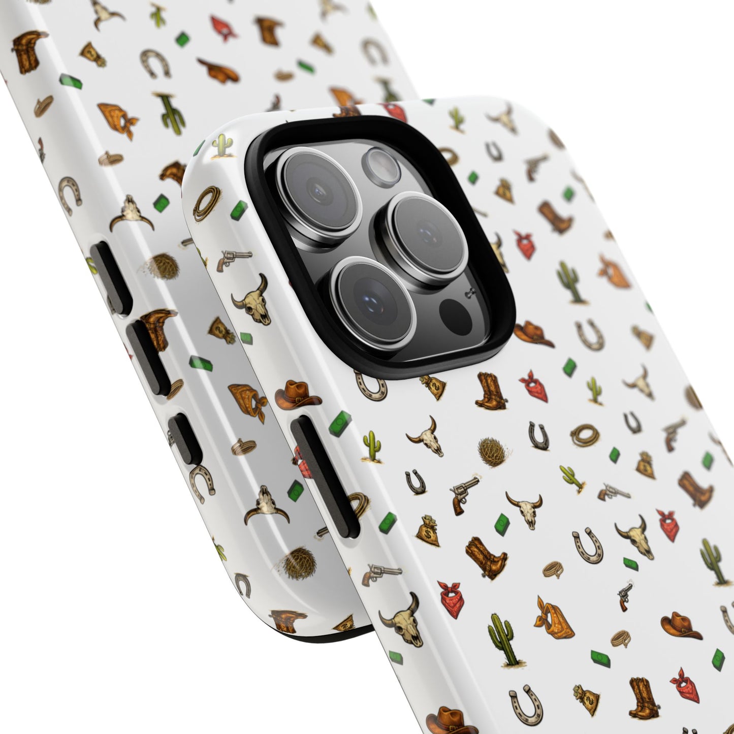 Western Cowboy Pattern Phone Case — Rodeo Hat, Horseshoe & Cactus Tough Case