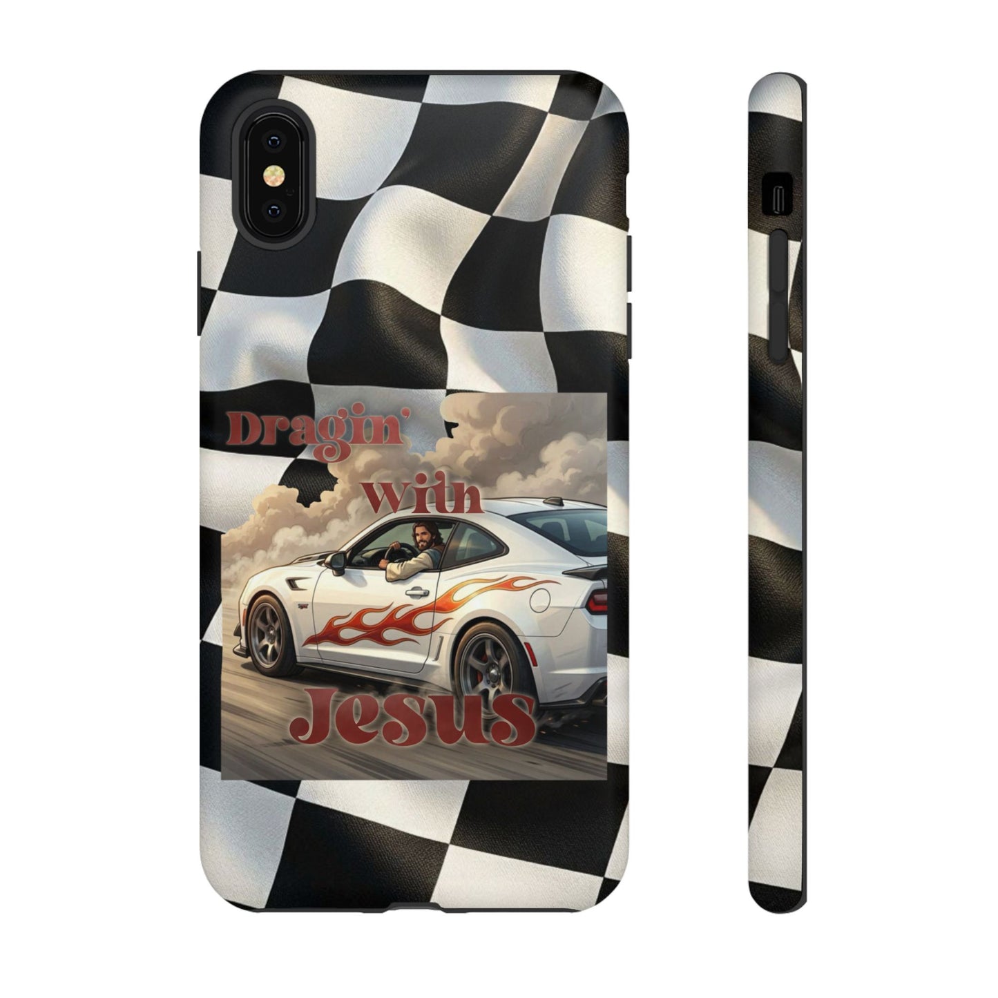 Phone Case — 'Dragin' With Jesus' Racing Checkered Design - iPhone