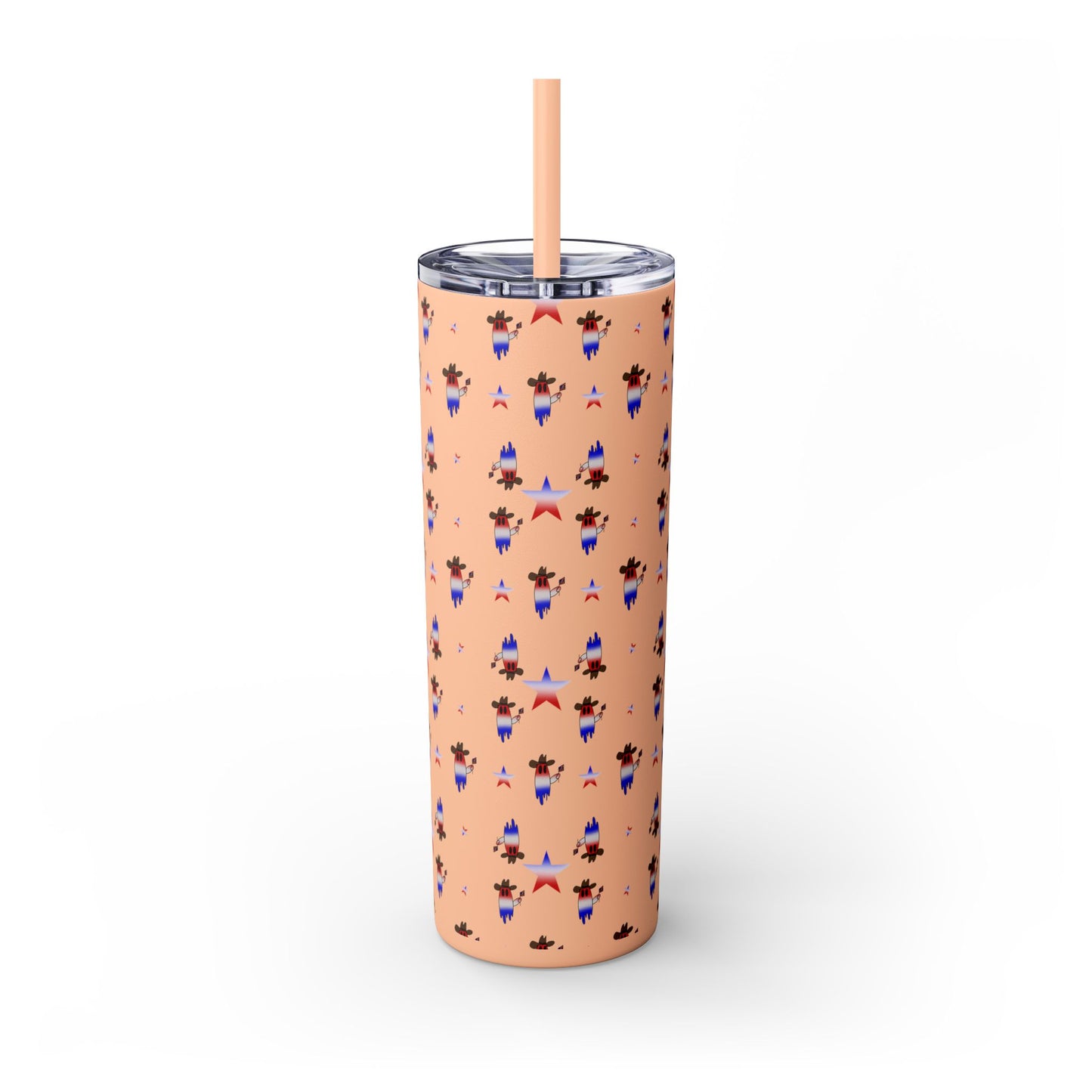 Patriotic Ghost Skinny Tumbler 20oz — Fourth of July Red White Blue Straw Cup