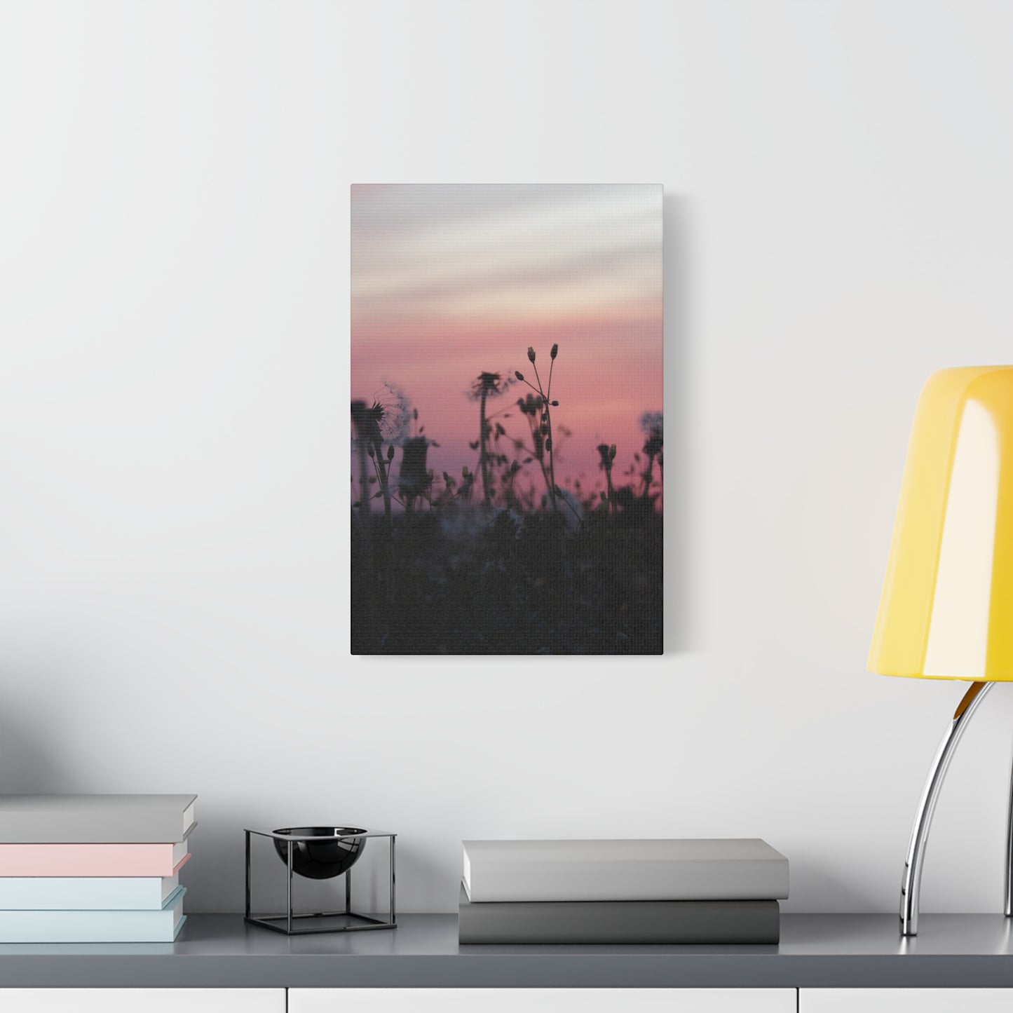 Canvas Wall Art - Silhouetted Wildflowers at Pink Sunset