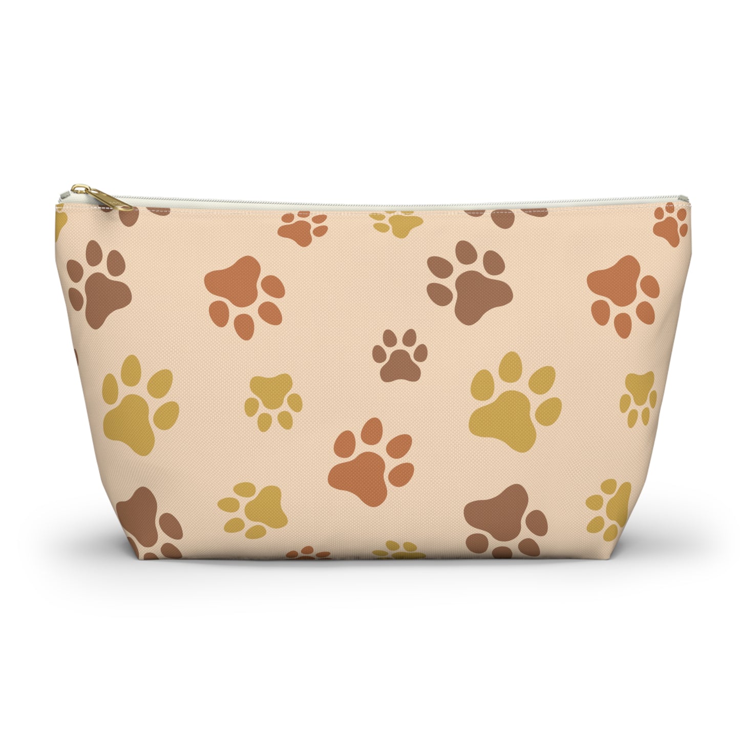 Paw Print Accessory Pouch — Beige T-Bottom Cosmetic Bag for Pet Lovers