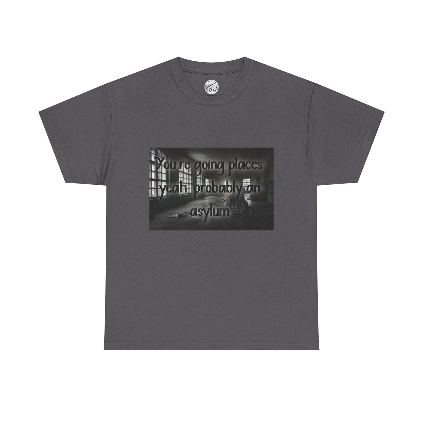 Dark Asylum Photo Tee — "You're Going Places, Yeah Probably the Asylum"