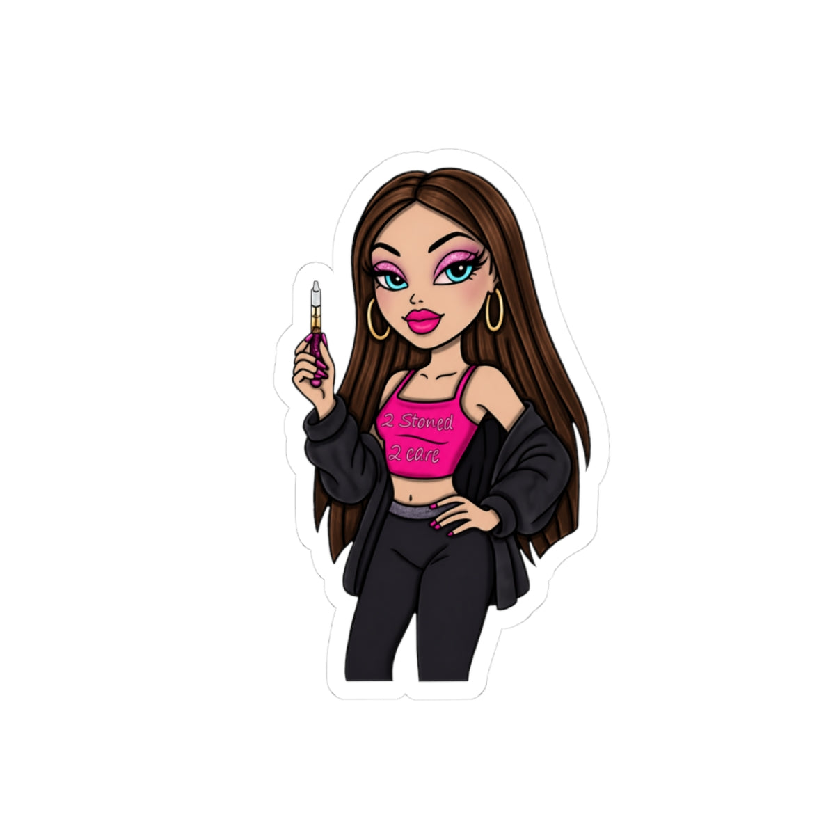 Chic Vaper Girl Kiss-Cut Sticker — Pink Crop Top Laptop Decal