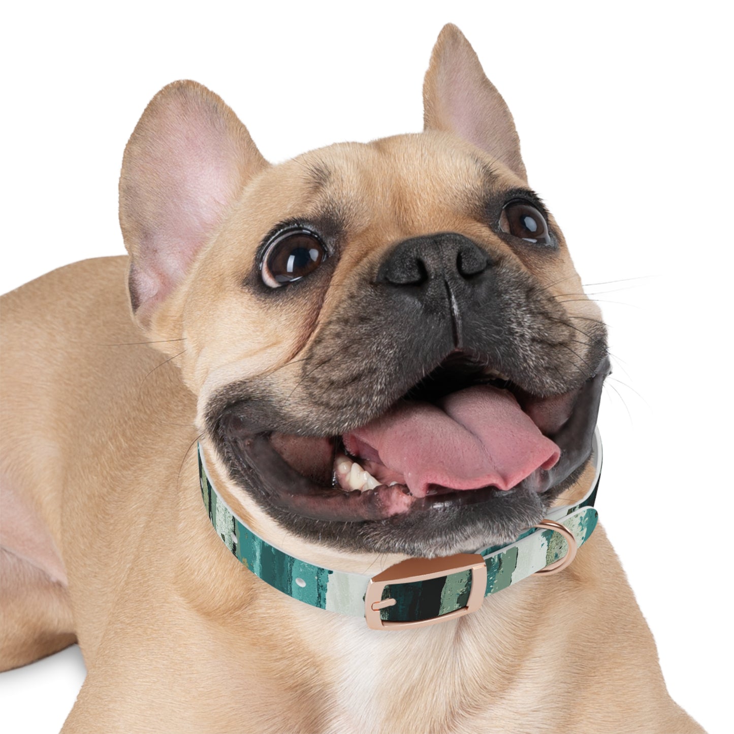 Teal Striped Abstract Dog Collar — Watercolor Brushstroke Pattern