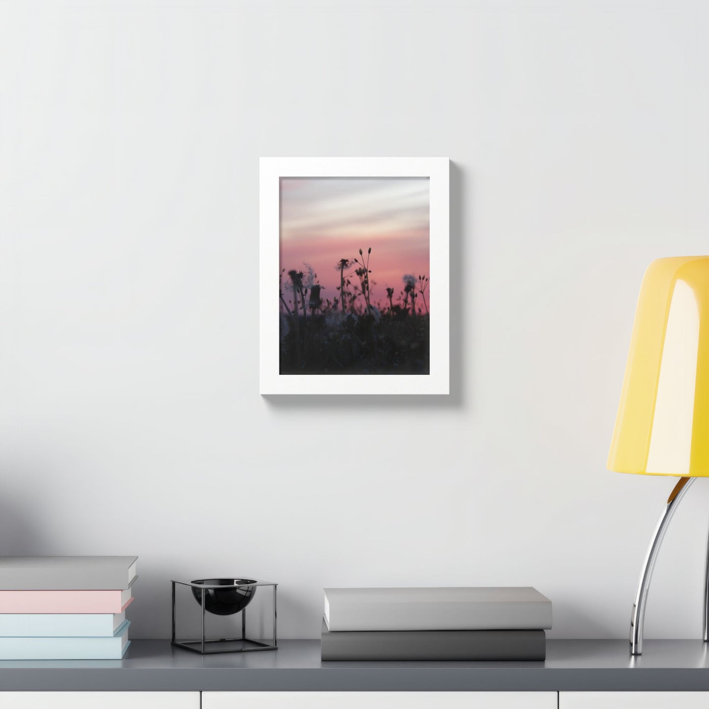 Sunset Meadow Framed Poster — Pink Sky Wildflower Wall Art