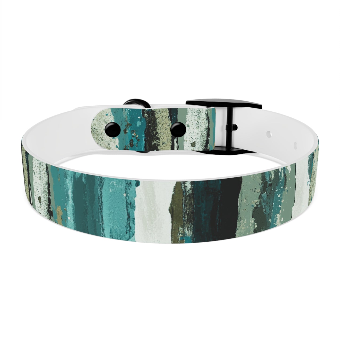 Teal Striped Abstract Dog Collar — Watercolor Brushstroke Pattern