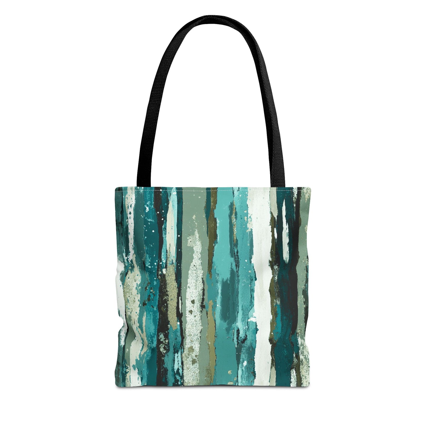 Abstract Teal Stripes Tote Bag — Vertical Brushstroke Pattern