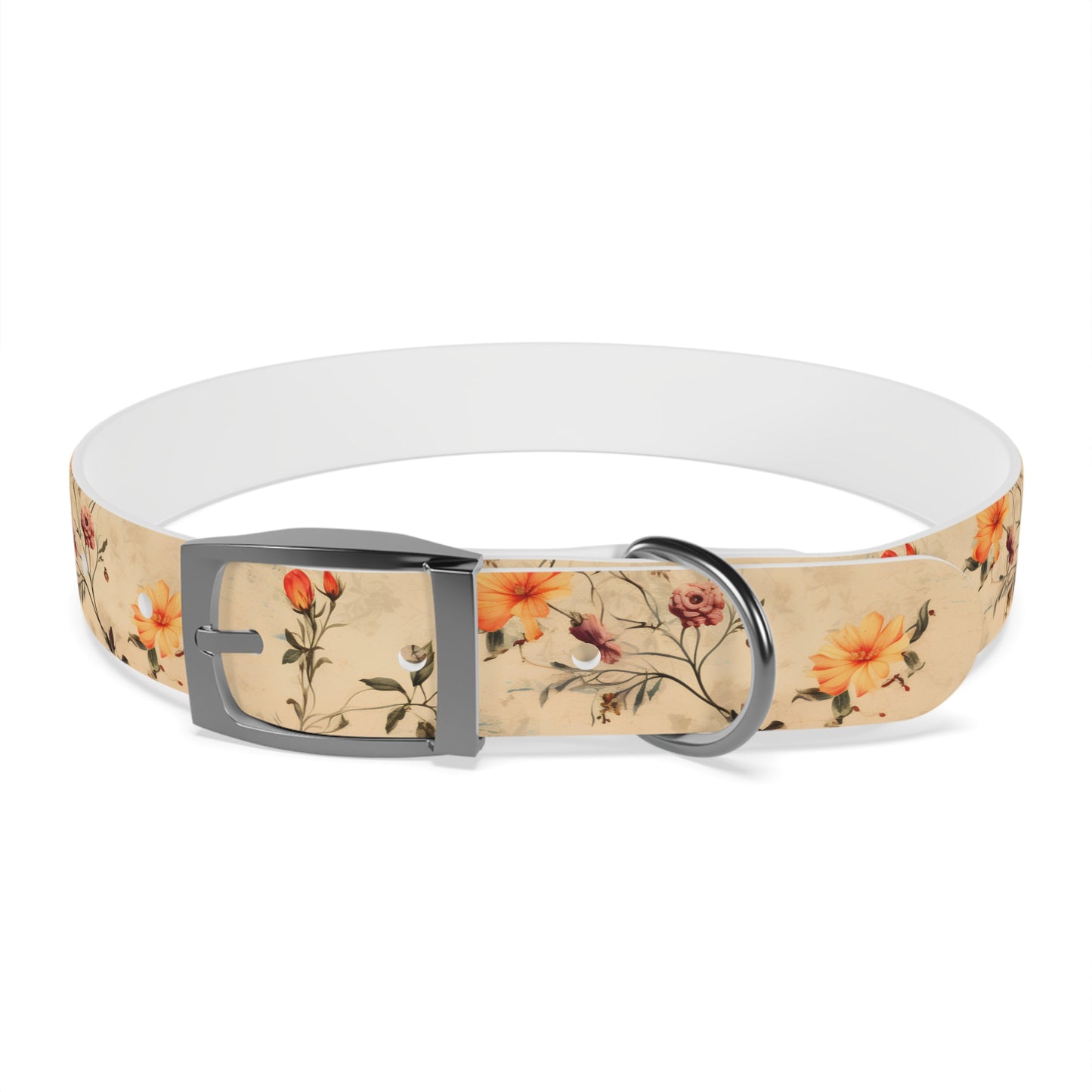 Floral Vintage Dog Collar – Peach Rose Print Pet Collar