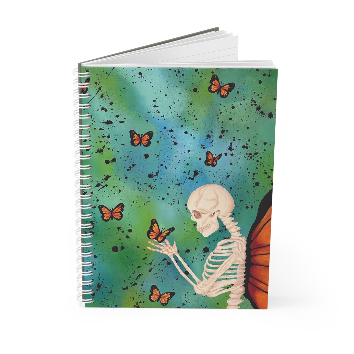 Skeleton & Monarch Butterflies Spiral Notebook — Gothic Nature Journal