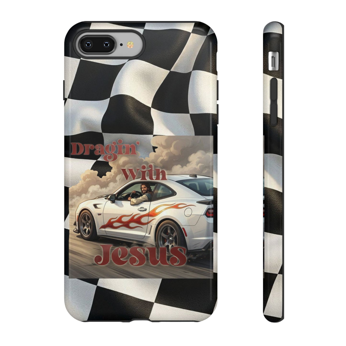 Phone Case — 'Dragin' With Jesus' Racing Checkered Design - iPhone