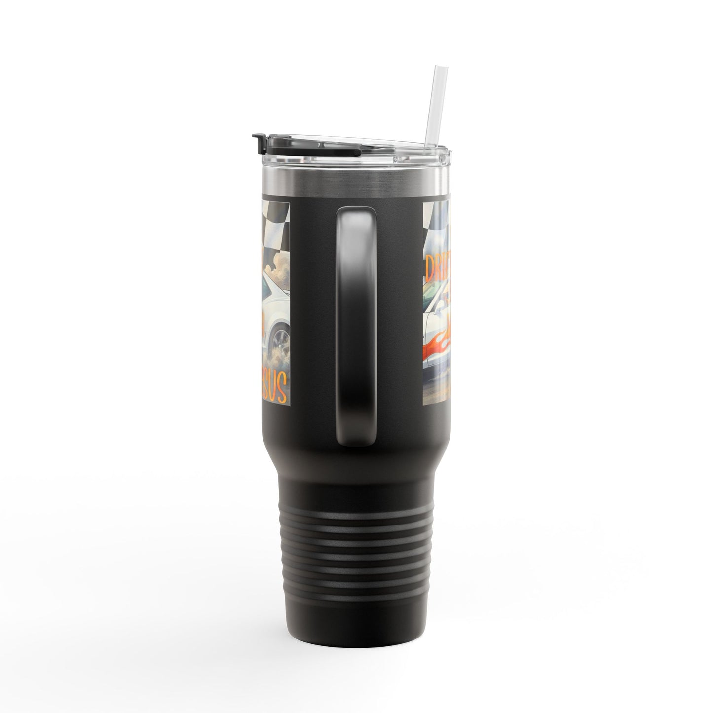 40oz Insulated Travel Mug — Vintage Race Car on Checkered Flag