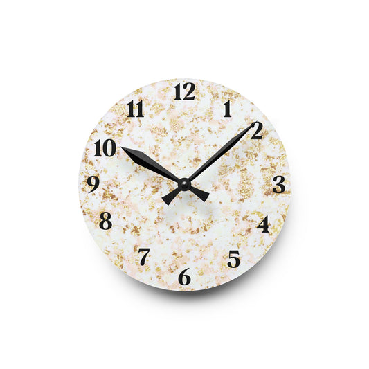 Marble Accent Acrylic Wall Clock — Elegant Gold Fleck Home Decor