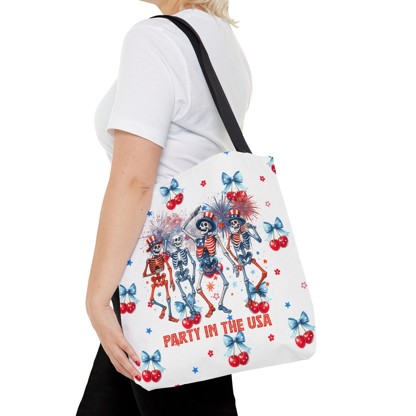 Patriotic Skeletons Tote Bag — "Party in the USA" 4th of July All-Over Print