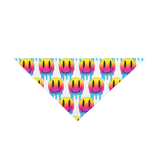 Pet Bandana — Neon Dripping Smiley Pattern