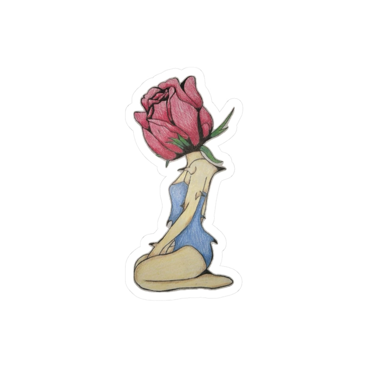 Rose-Headed Figure Kiss-Cut Sticker — Floral Art Laptop Decal