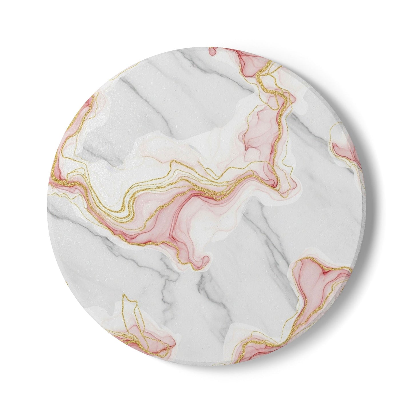 Marble Pink & Gold Swirl Ceramic Coaster — Elegant Drink Coaster for Home Décor