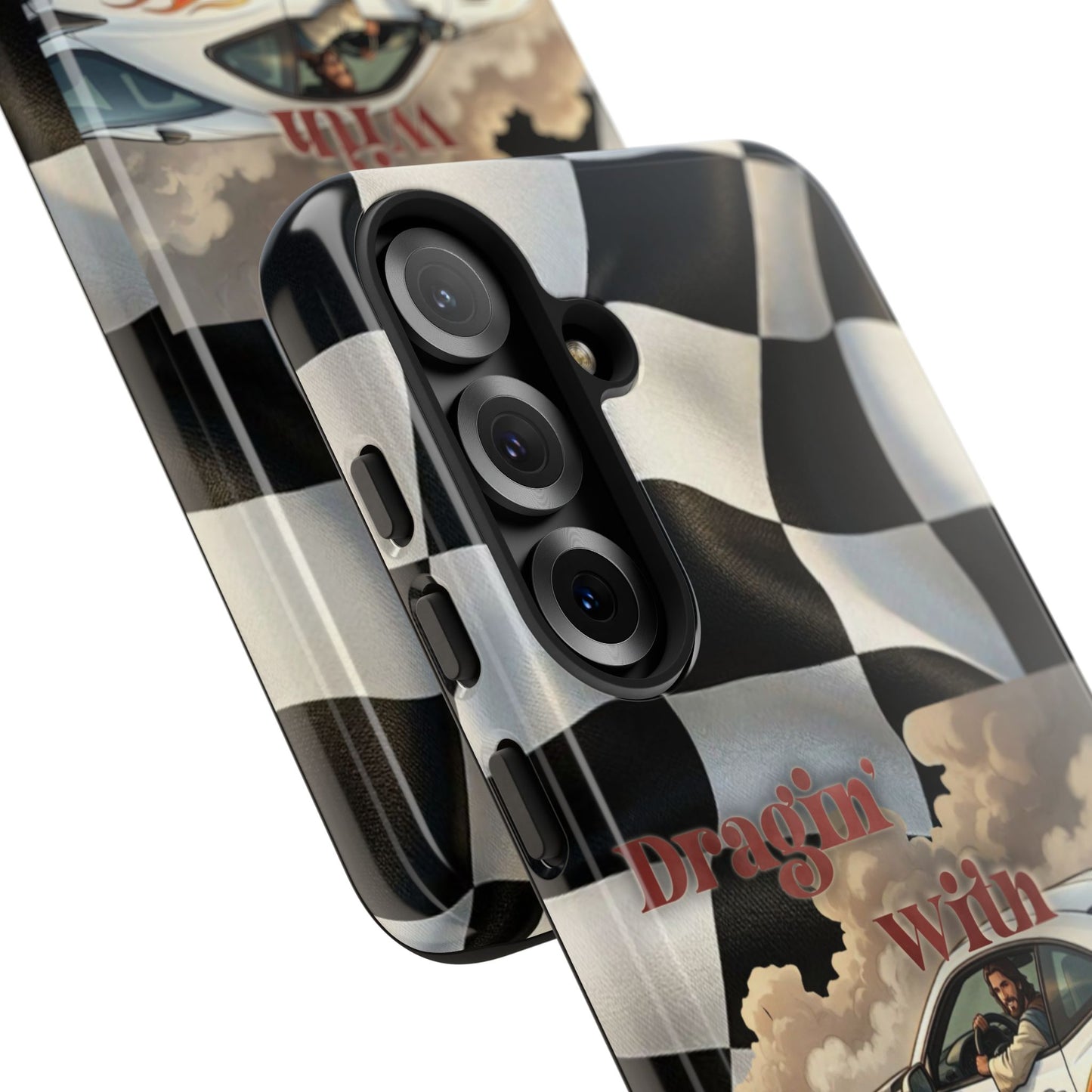Phone Case — "Dragin' With Jesus" Racing Checkered flag - Samsung / Google phones