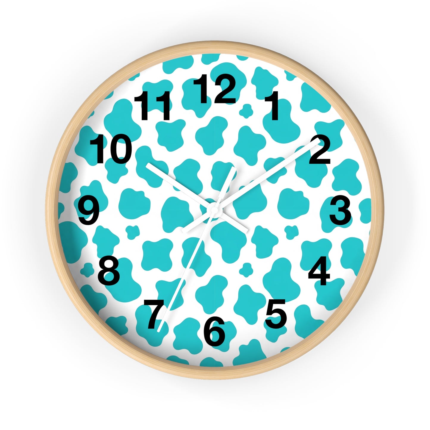 Teal cow Print Wall Clock — Modern Animal-Print Timepiece for Home Decor