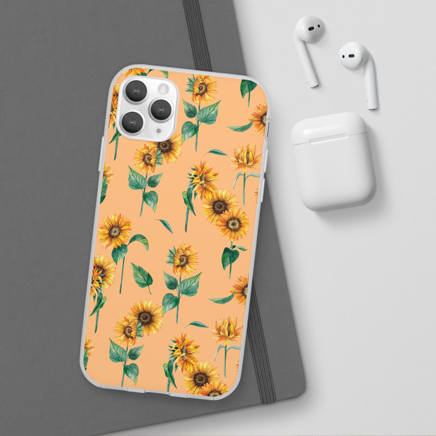 Sunflower Pattern Flexi Case — Floral Phone Case on Peach Background