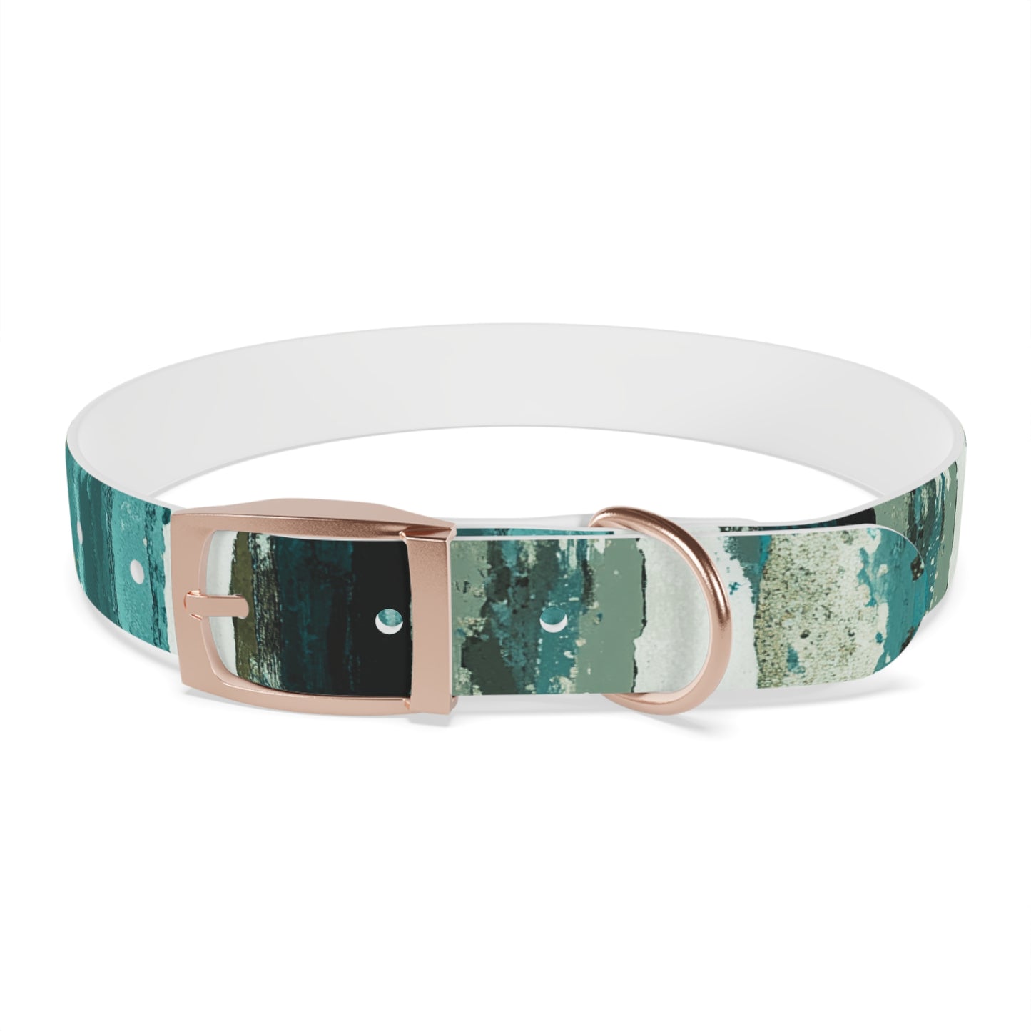 Teal Striped Abstract Dog Collar — Watercolor Brushstroke Pattern