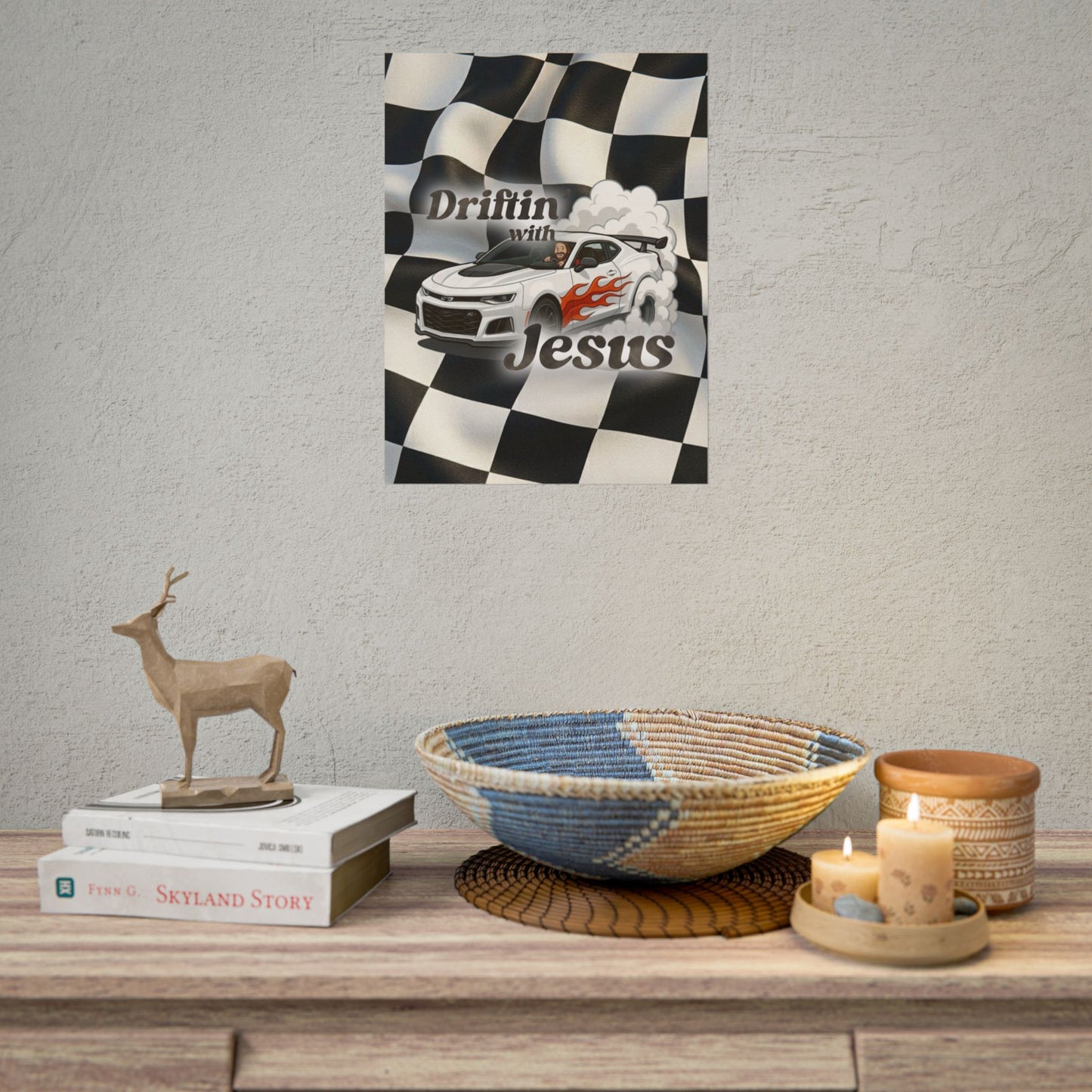 Rolled Poster — "Driftin' with Jesus" Racing Car Wall Art