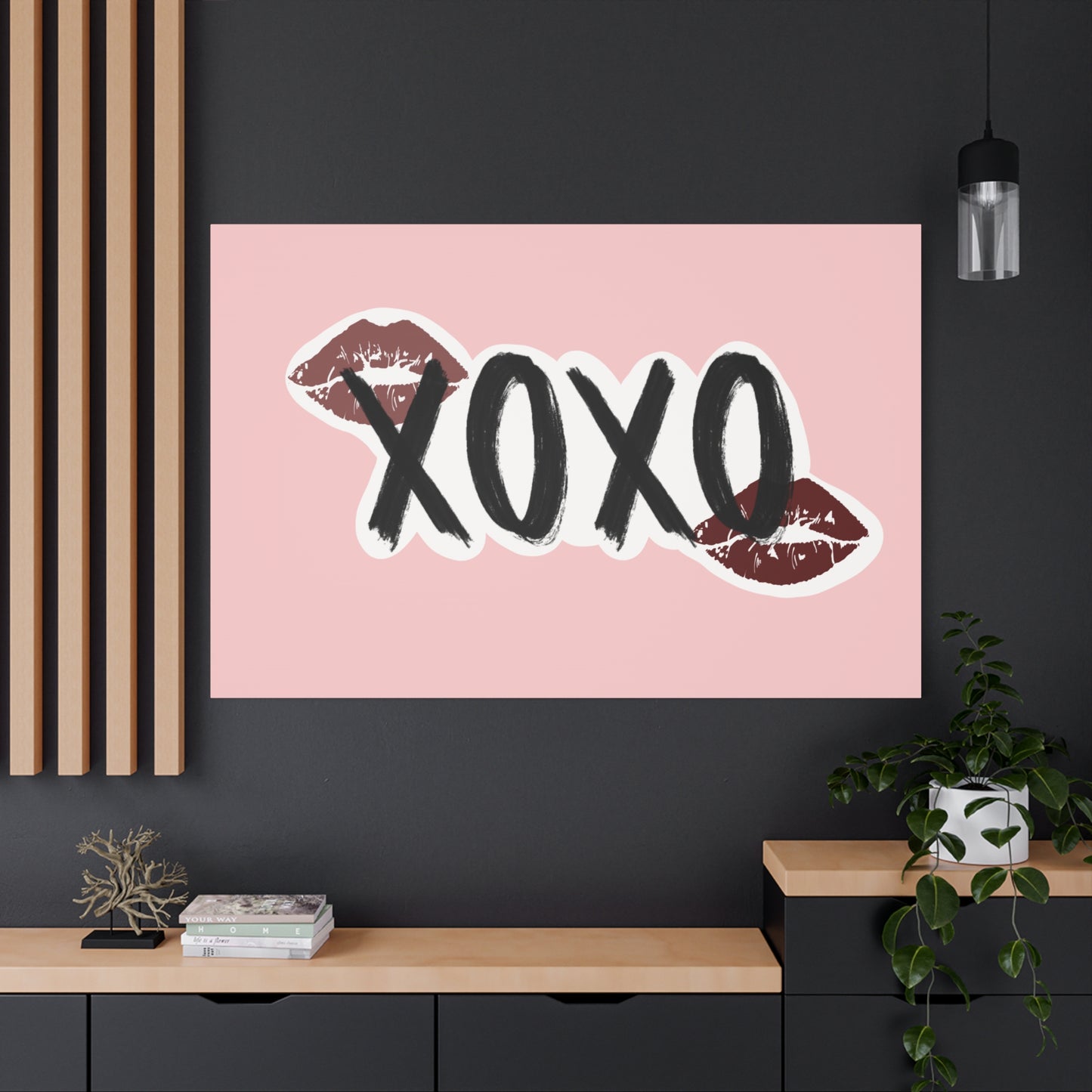 XOXO Kiss Wall Canvas — Pink Romantic Home Décor for Valentine’s Day