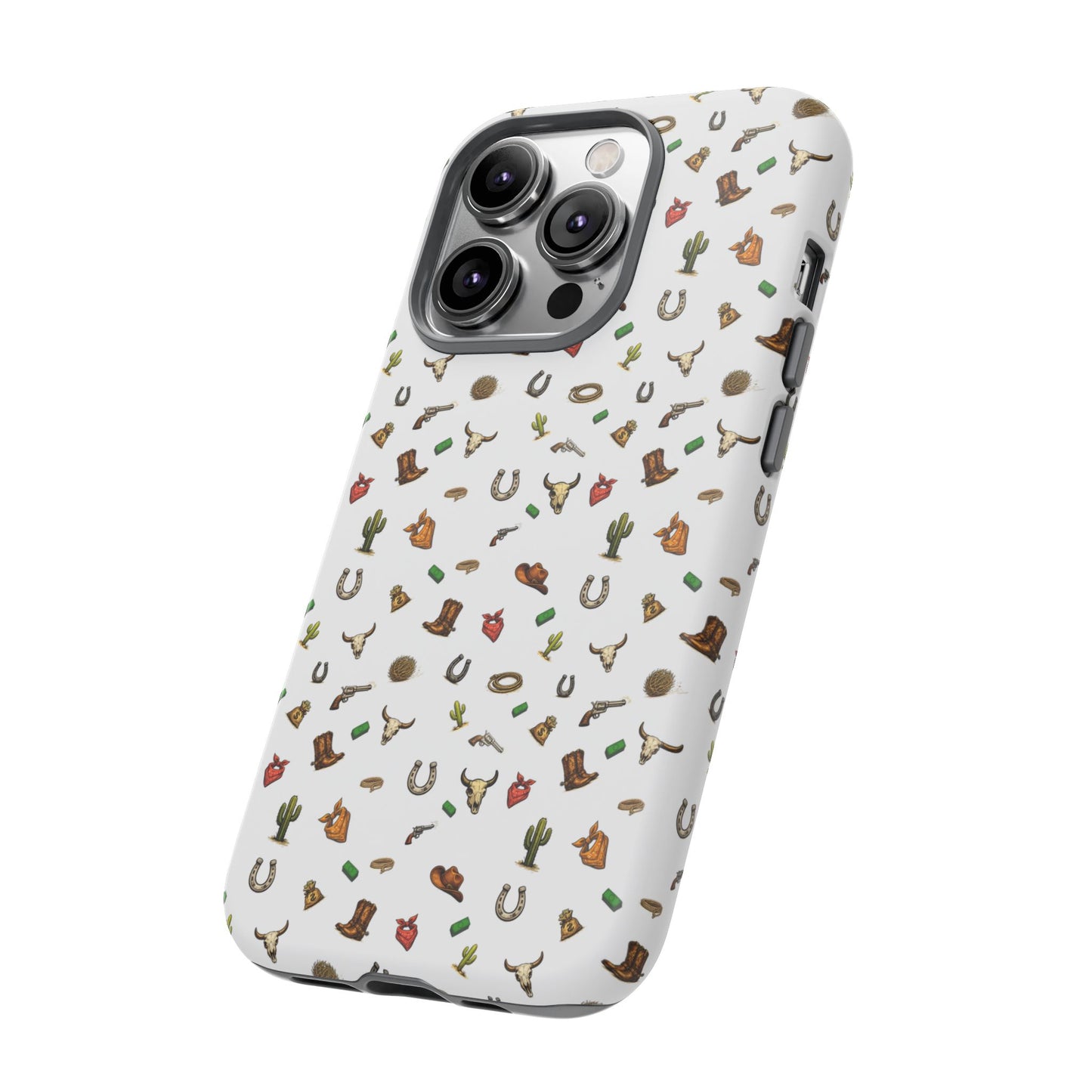 Western Cowboy Pattern Phone Case — Rodeo Hat, Horseshoe & Cactus Tough Case