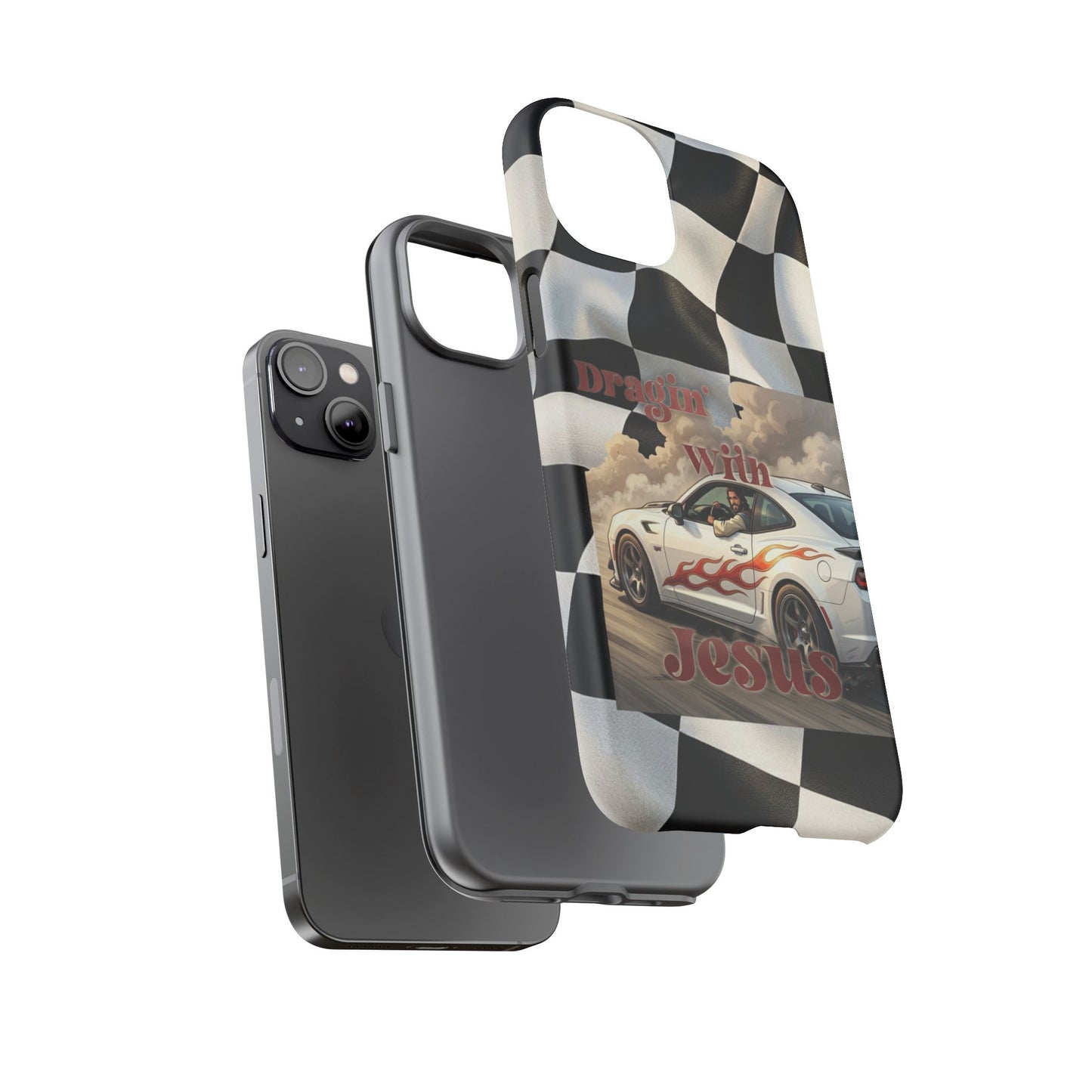 Phone Case — 'Dragin' With Jesus' Racing Checkered Design - iPhone