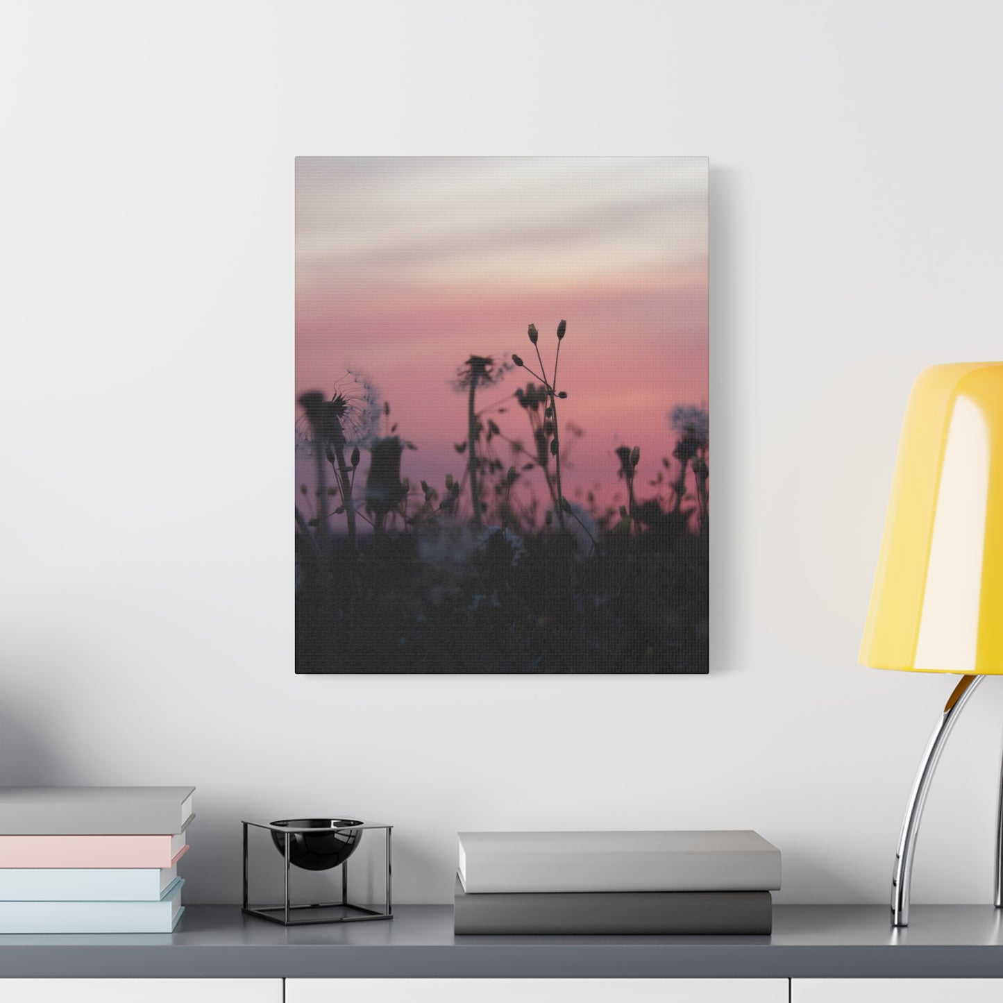 Canvas Wall Art - Silhouetted Wildflowers at Pink Sunset