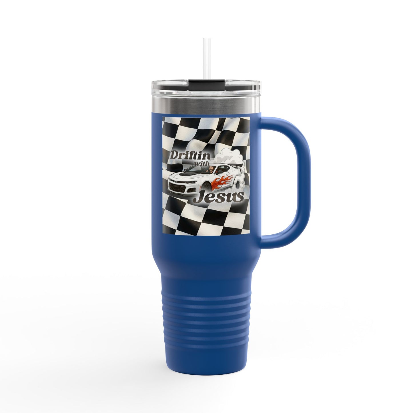 40oz Insulated Travel Mug — Racing Checkered Flag Design