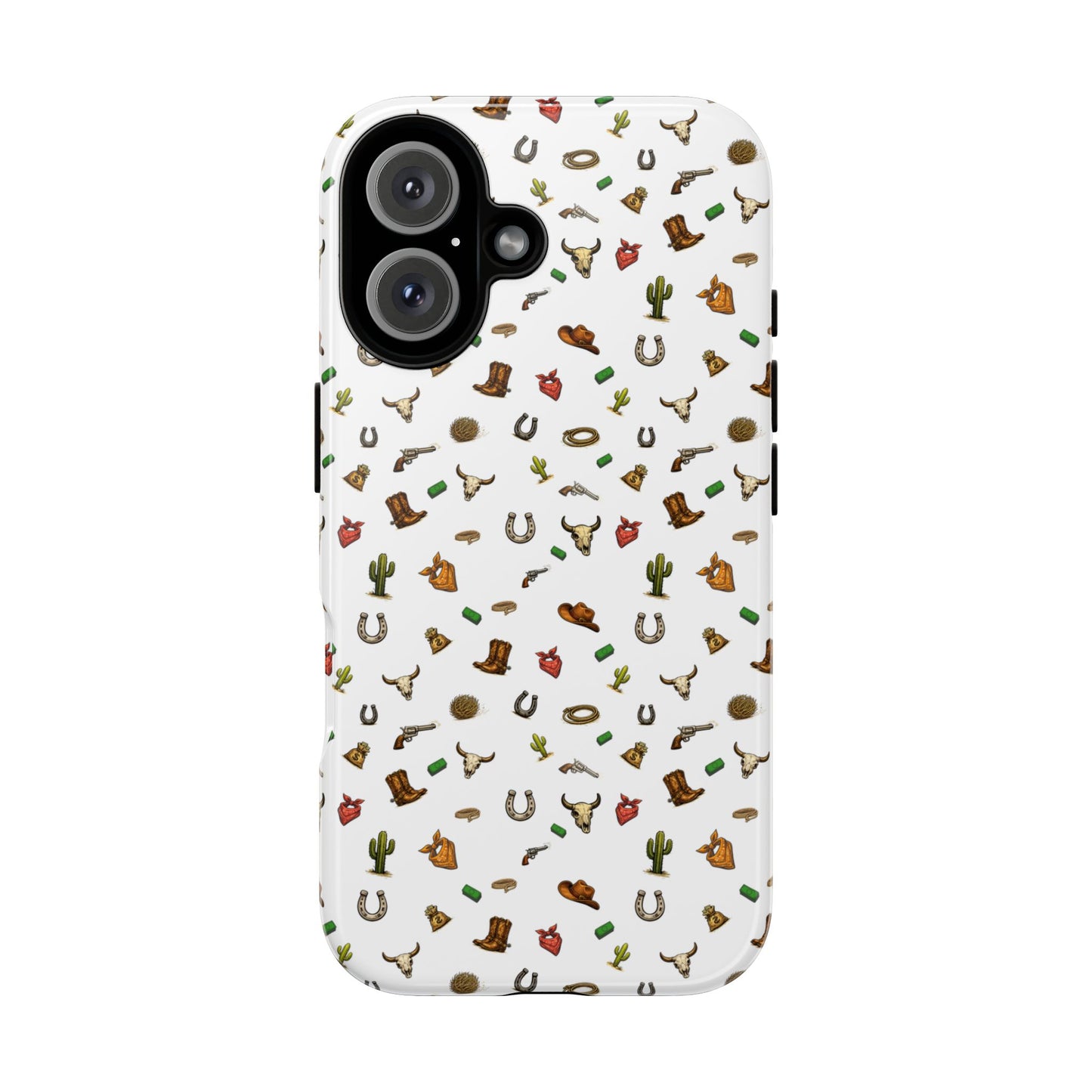 Western Cowboy Pattern Phone Case — Rodeo Hat, Horseshoe & Cactus Tough Case