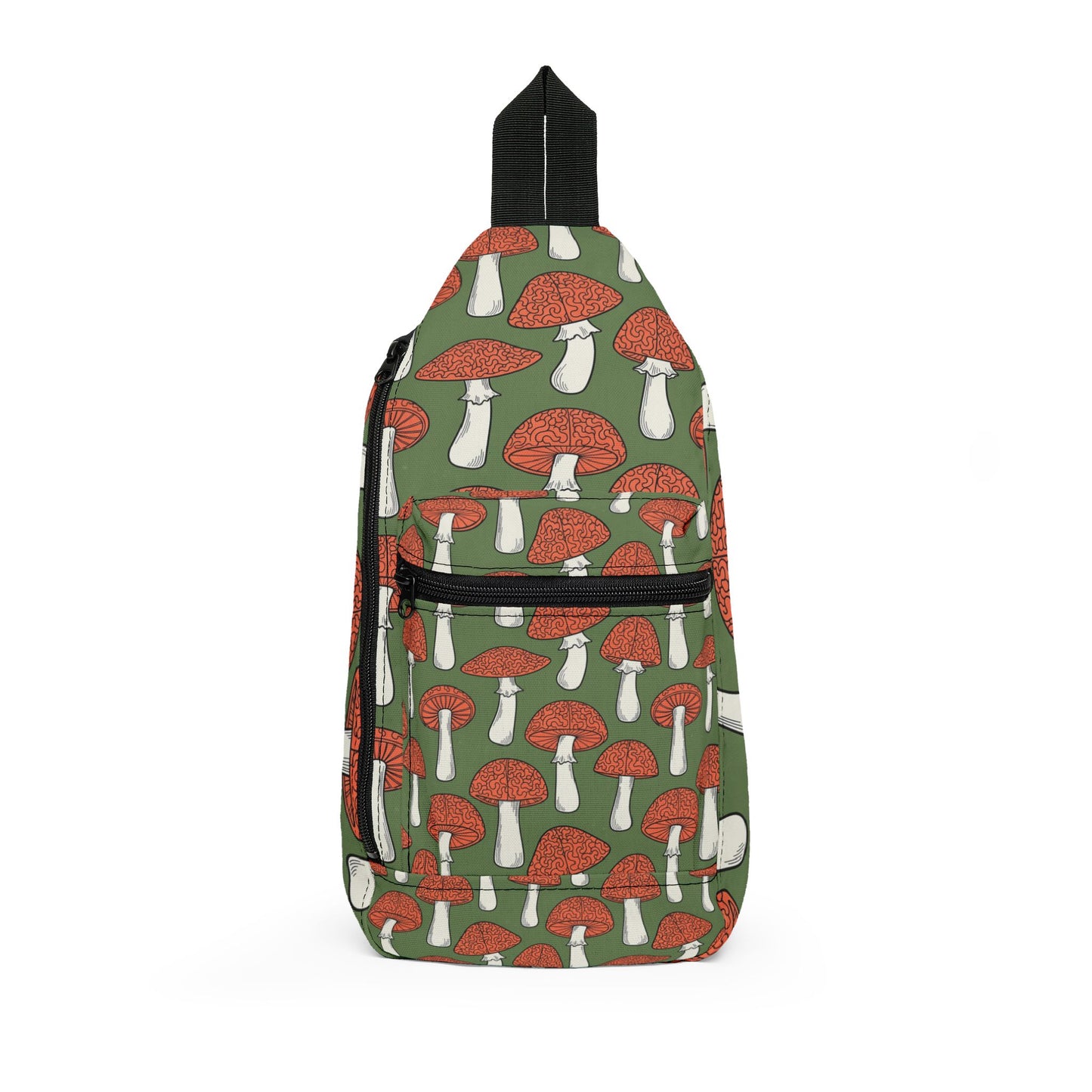 Mushroom Pattern Sling Bag – Green Red Foraging Crossbody