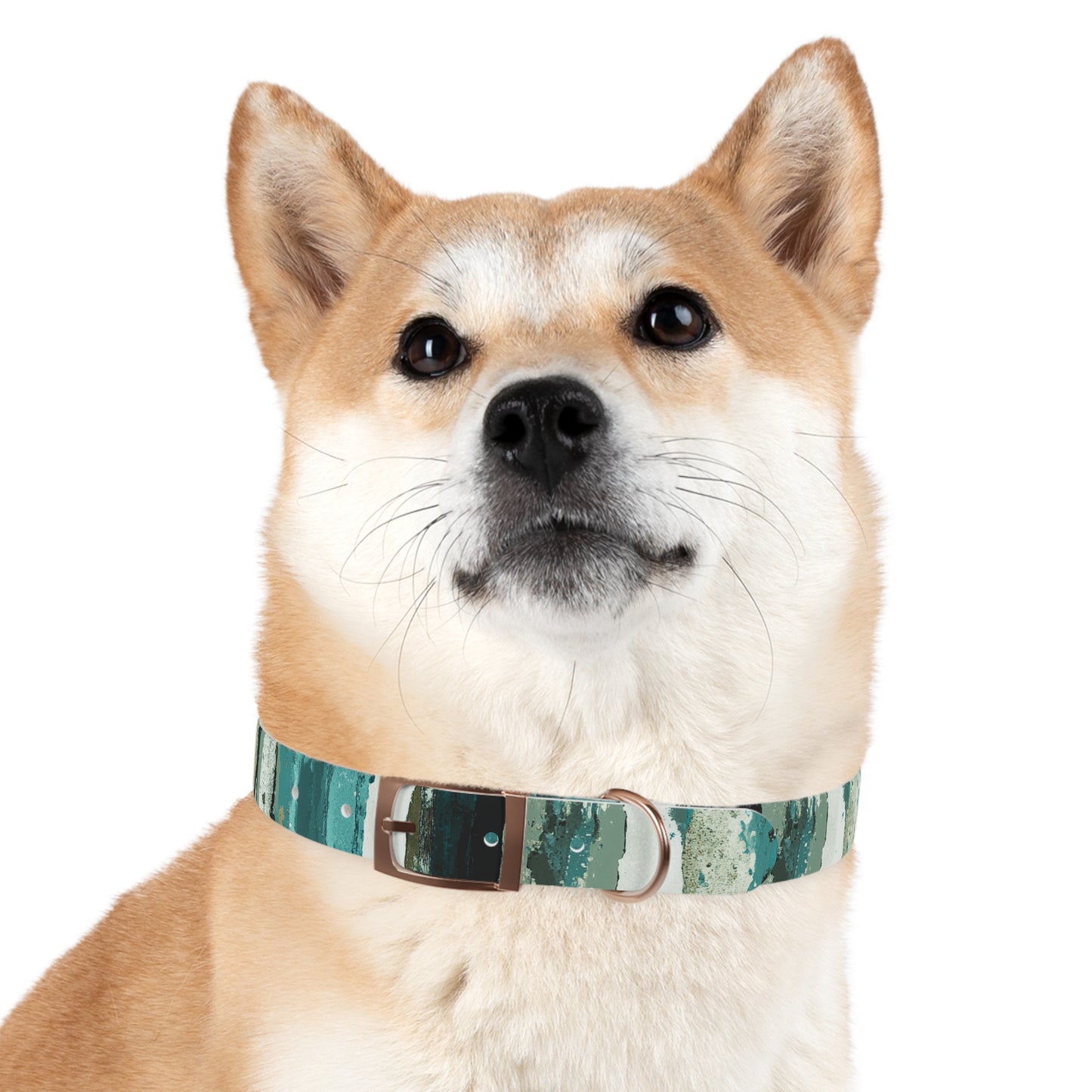 Teal Striped Abstract Dog Collar — Watercolor Brushstroke Pattern
