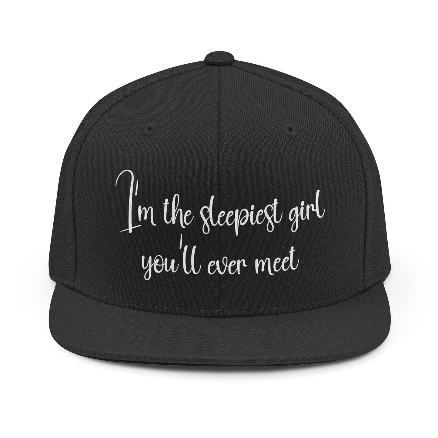 Sleepiest Girl Snapback Hat — Cute Script Slogan Cap